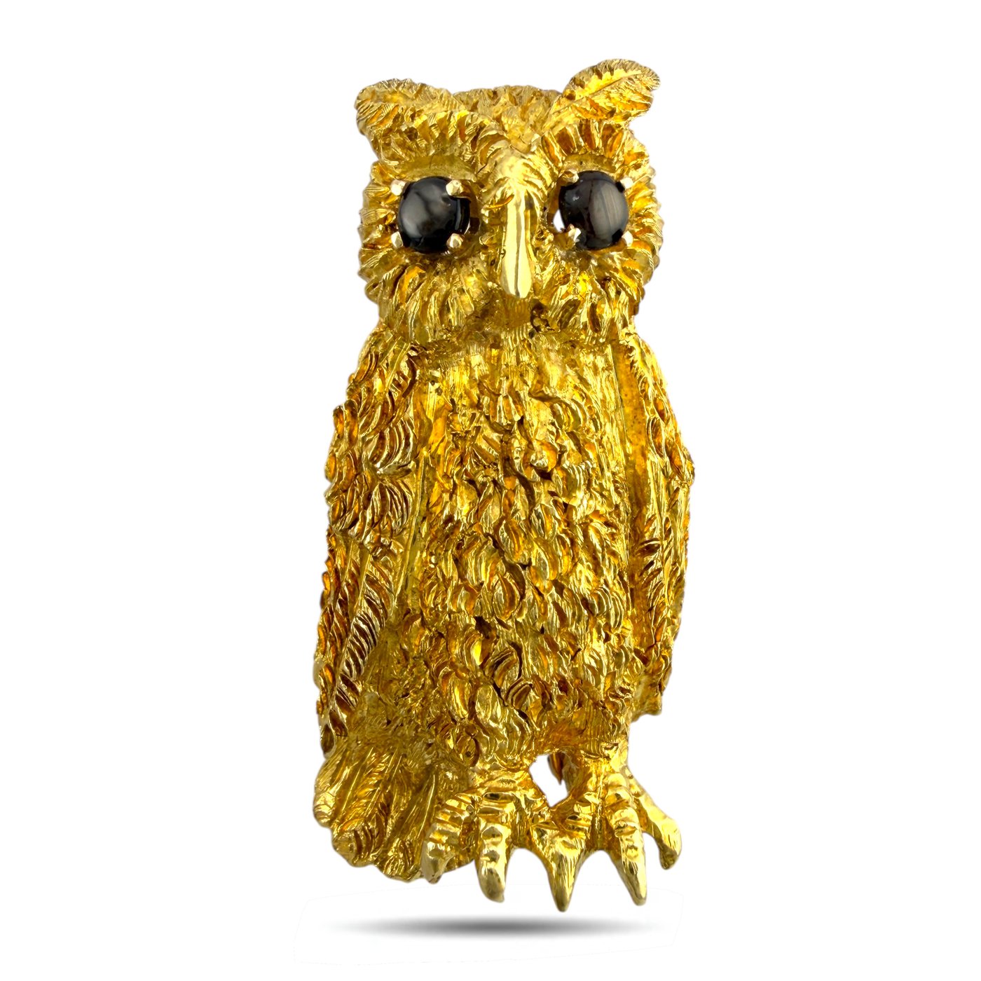 Cellini 18K Yellow Gold Smoky Quartz Owl Brooch