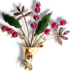 18K Gold, Jade and Diamonds Brooch