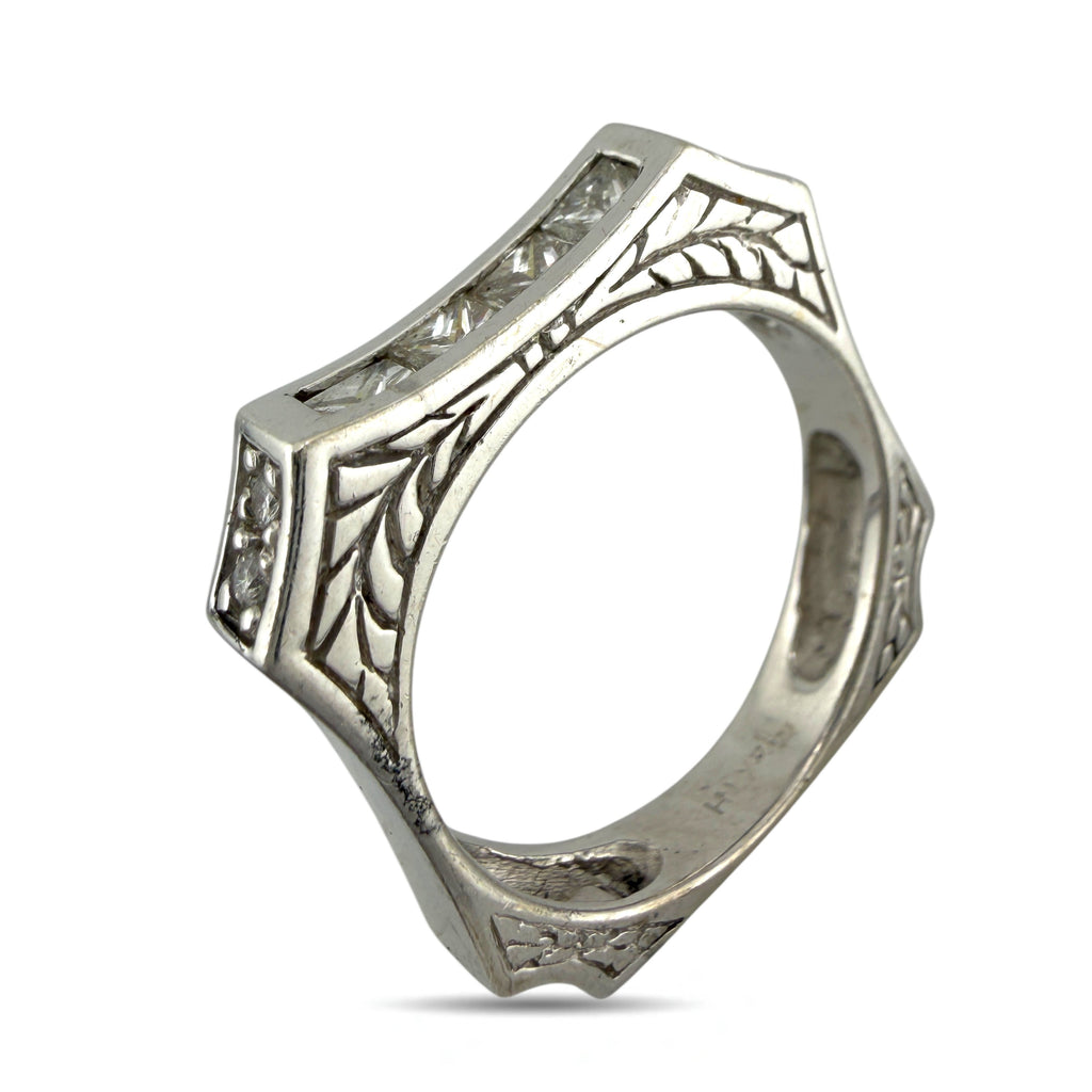 14K White Gold Square Sculptural 0.75ct Diamond Ring