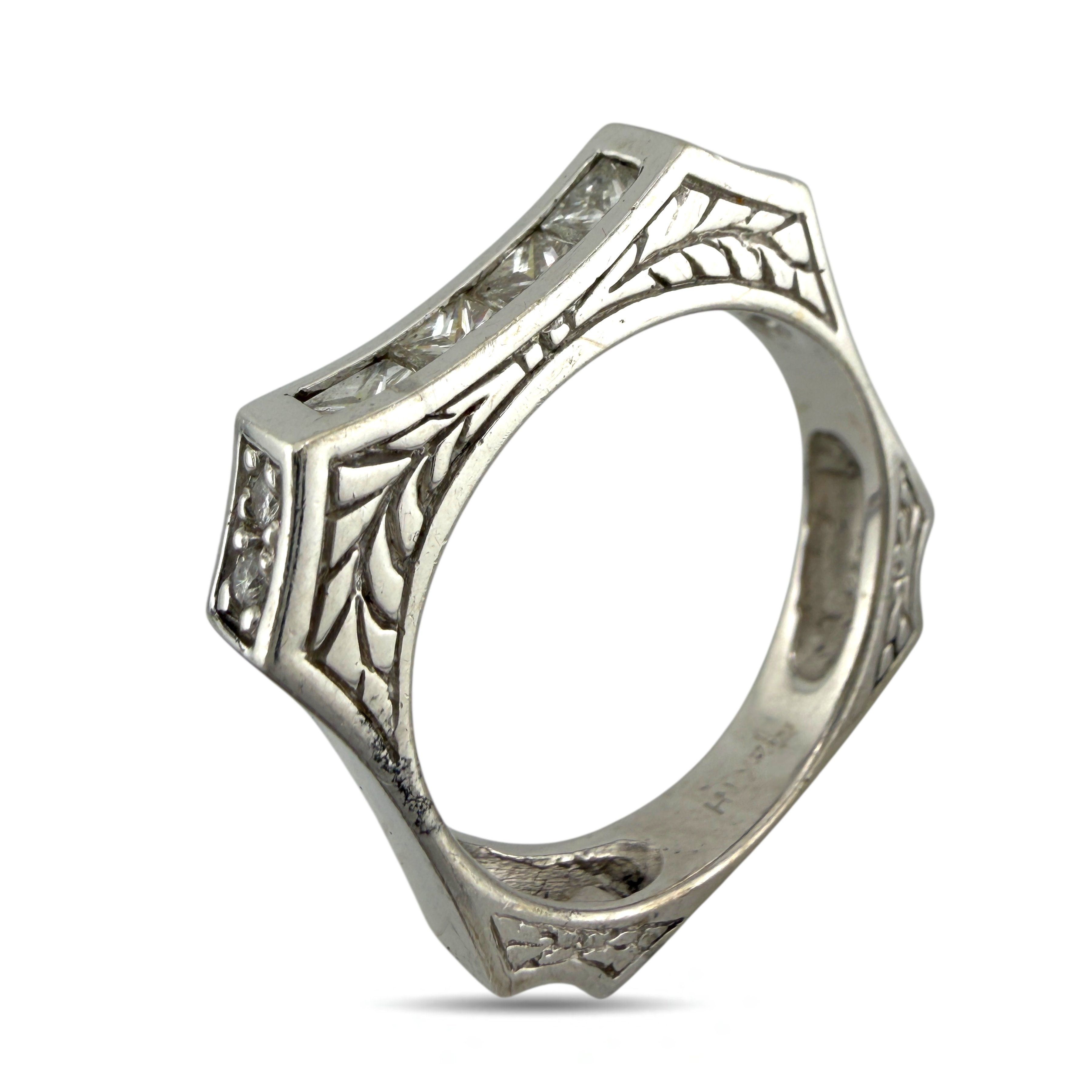 14K White Gold Square Sculptural 0.75ct Diamond Ring