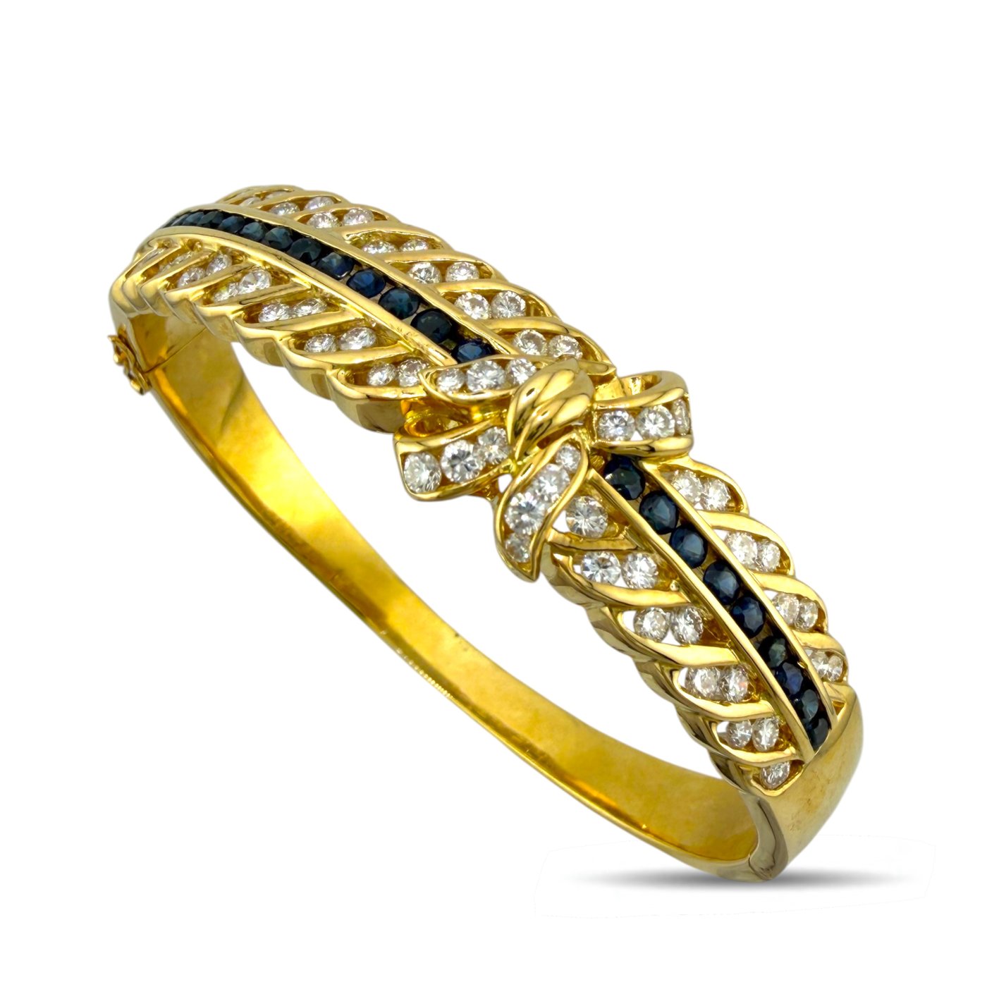 18K Yellow Gold 2.01ct Diamond and 1.00ct Sapphire Bow Bracelet