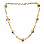 Italian 14K Yellow Gold Multi Gemstone Cabochon Round Necklace