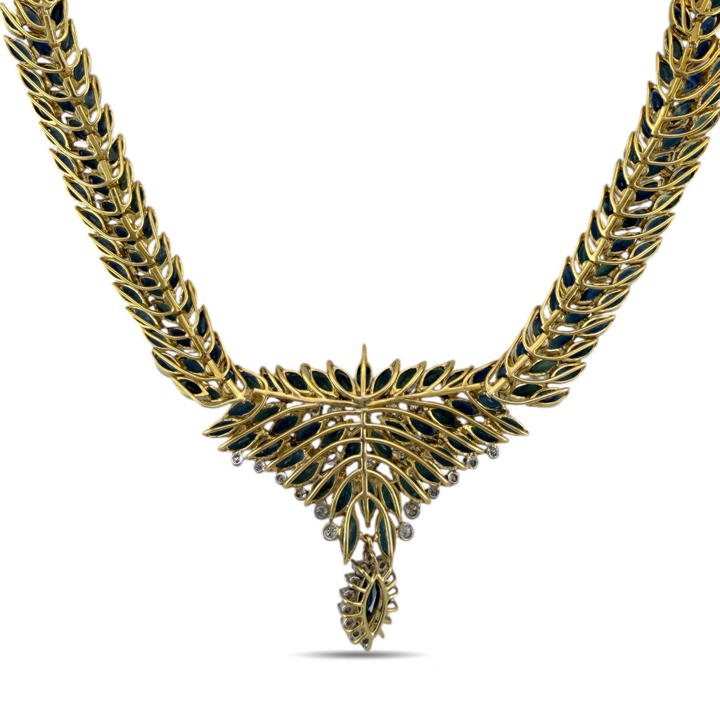18 kt. Yellow gold, Exclusive 18K Yellow Gold 49.38ct Sapphire and 1.38ct Diamond Necklace  -  50.76ct. tw. Sapphire - Diamond