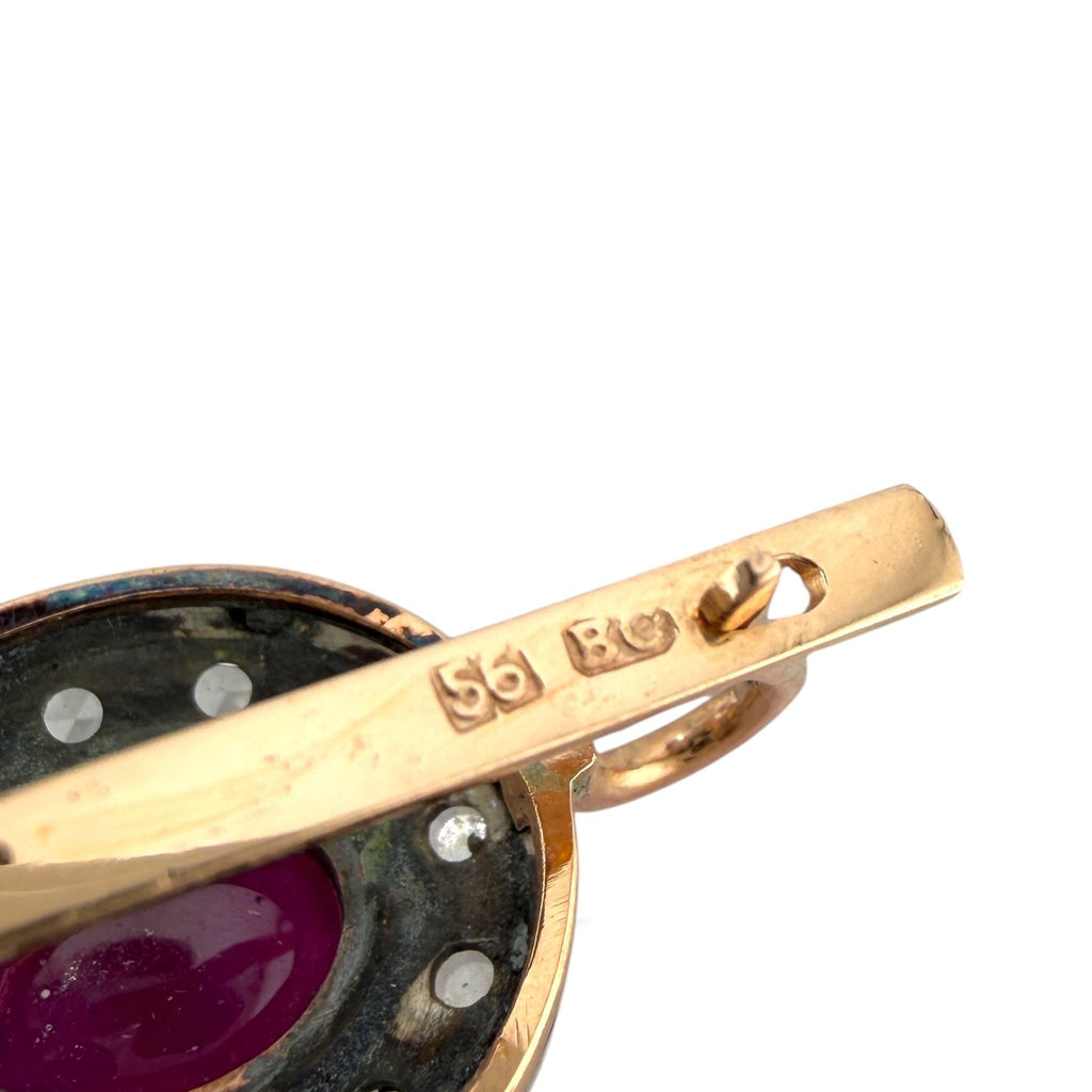 K. Faberge Imperial Russian 14K (56K) Rose Gold 2.20ct Ruby and 1.44ct Diamond Earrings