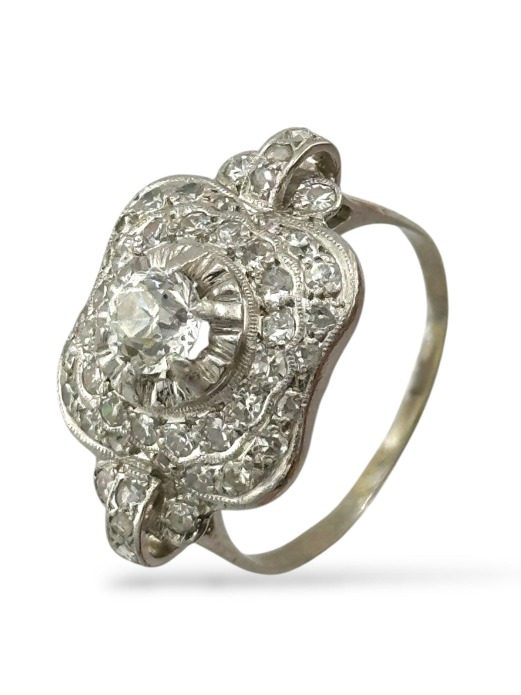 Art Deco Platinum Ring with 1.29ct of Diamonds Including a 0.6ct Center Stone