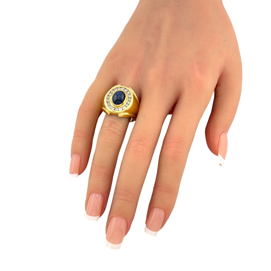 14K Yellow Gold 4.5ct Natural Star Sapphire and 0.57ct Diamond Ring