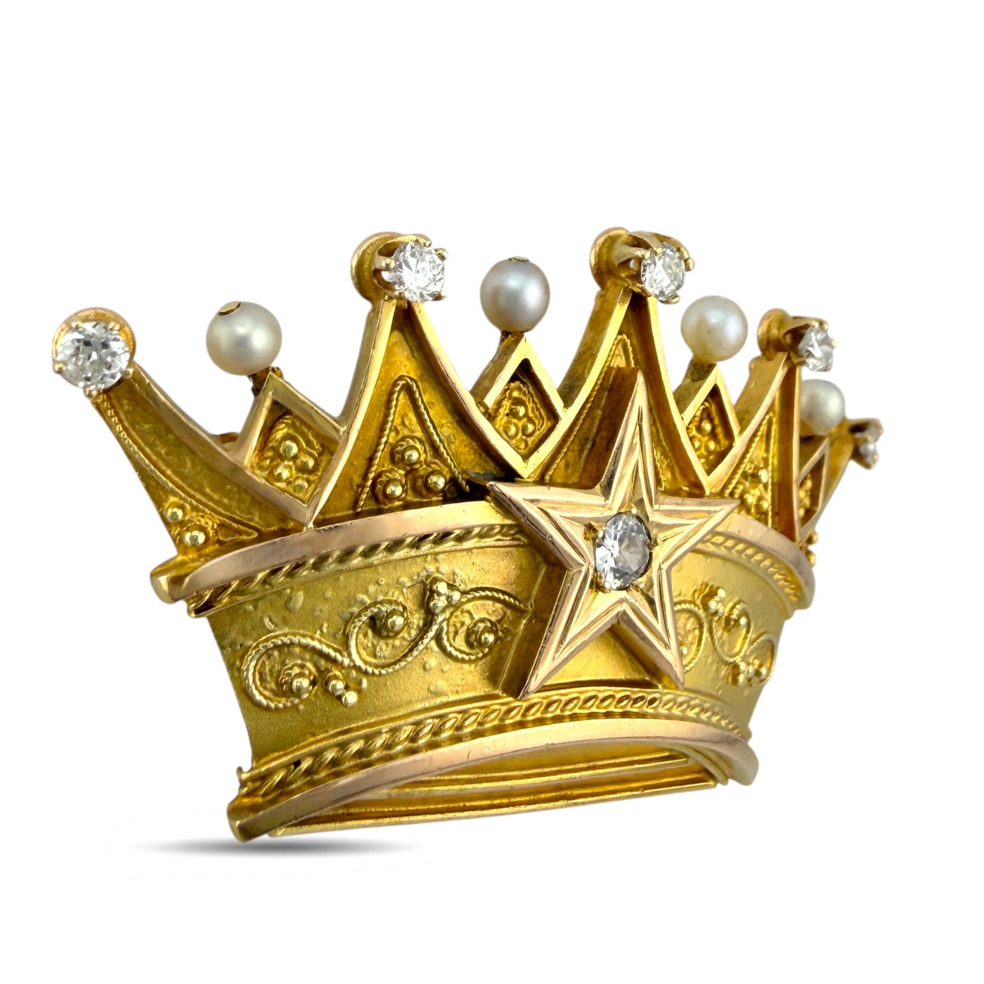 14K Yellow and Rose Gold 0.5ct Diamond Crown Brooch