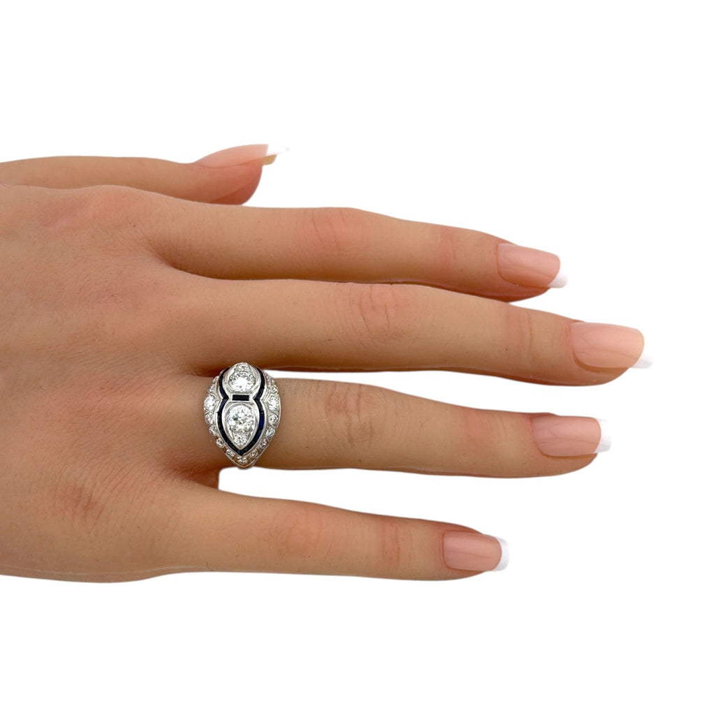 Platinum Art Deco Ring with 1.6ct of Diamonds and Sapphires