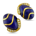 Blue enamel oval earrings in 14K yellow gold with diamond accents