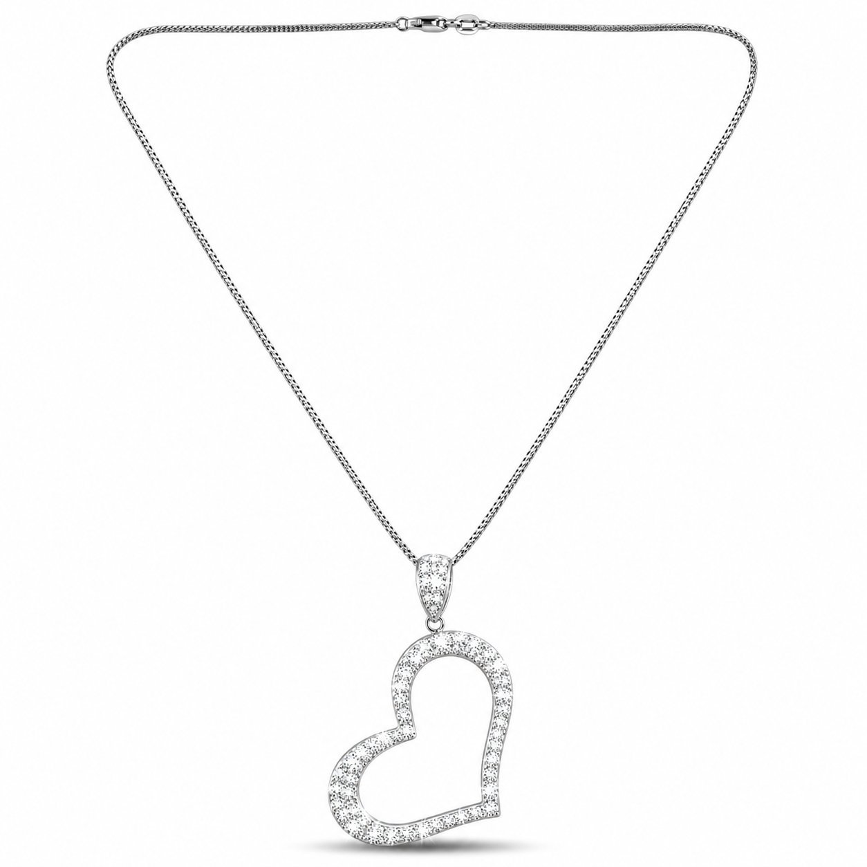 14K White Gold 1.50ct Diamond Heart Pendant Necklace