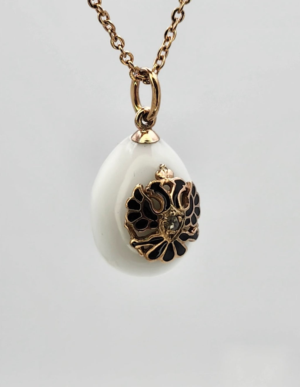 K. Faberge Russian Antique Gold Diamond & Blue Enamel Egg Pendant 1890s