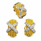 18K Yellow Gold and Platinum 1.53ct Diamond Earring and Ring Set