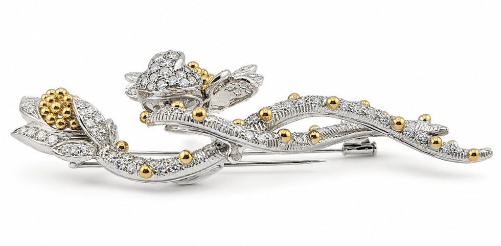18K Yellow Gold 10.50ct Diamond Floral Brooch