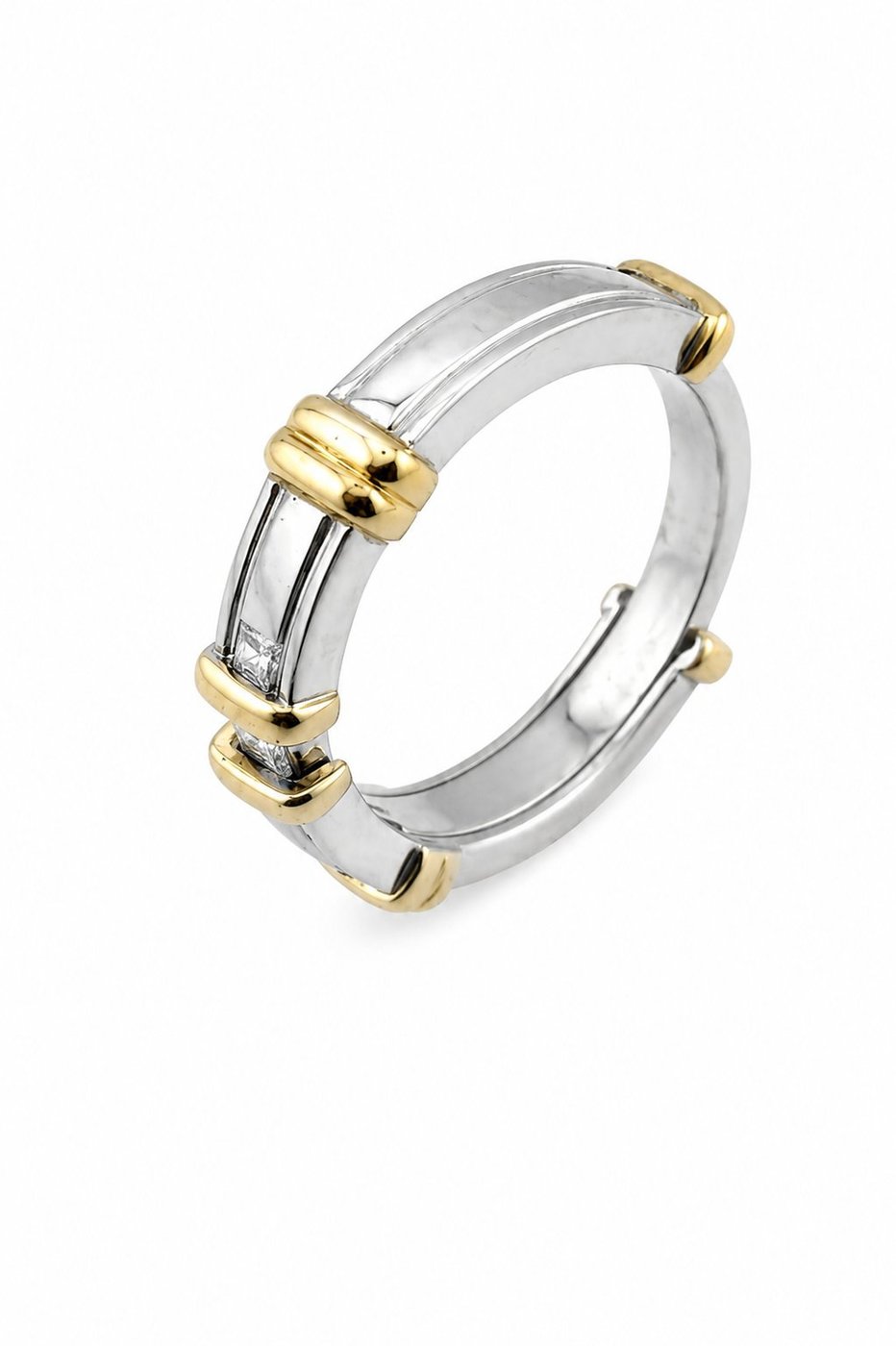 14K White and Yellow Gold and Diamond Band Ring