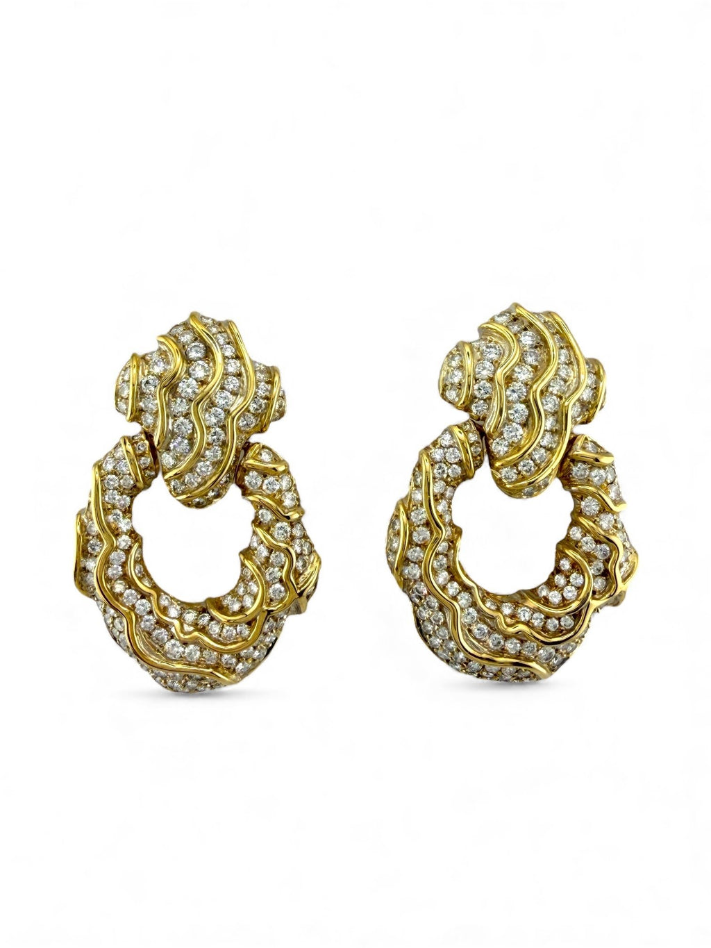 18K Yellow Gold 9.5ct Diamond Wavy Large Earrings