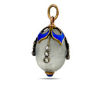 Imperial Russian Jewelled 56K Gold and Blue Enamel Egg Pendant