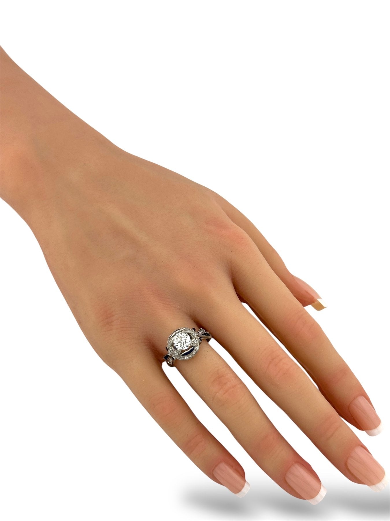 Platinum Ring with 1.00 Carat Diamond, Sapphires, and Accent Diamonds