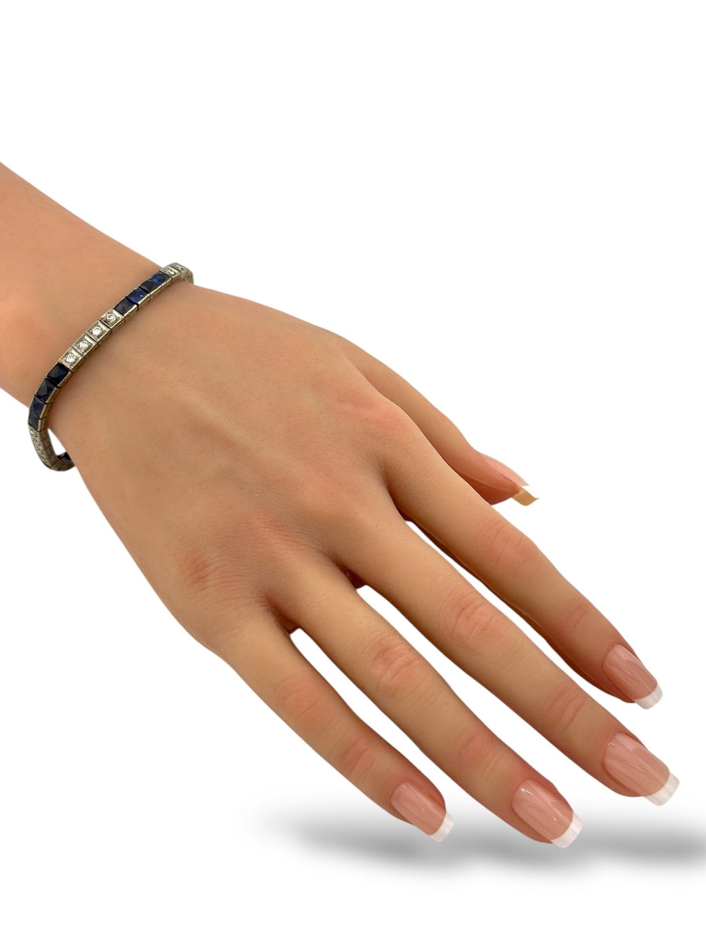 Bracelet Exclusive French Art Deco Platinum 2.08 Diamond and Sapphire Bracelet, Platinum -  2.08ct. tw. Diamond (Natural)