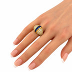 18K yellow gold ring with sapphire band and diamond pavé