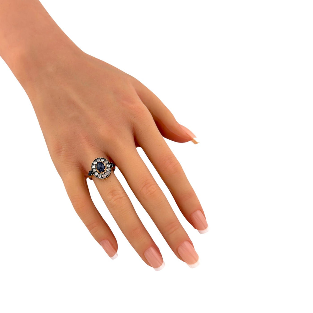 14K Rose Gold Imperial Faberge Russian 0.72ct Sapphire and 0.72ct Diamond Ring