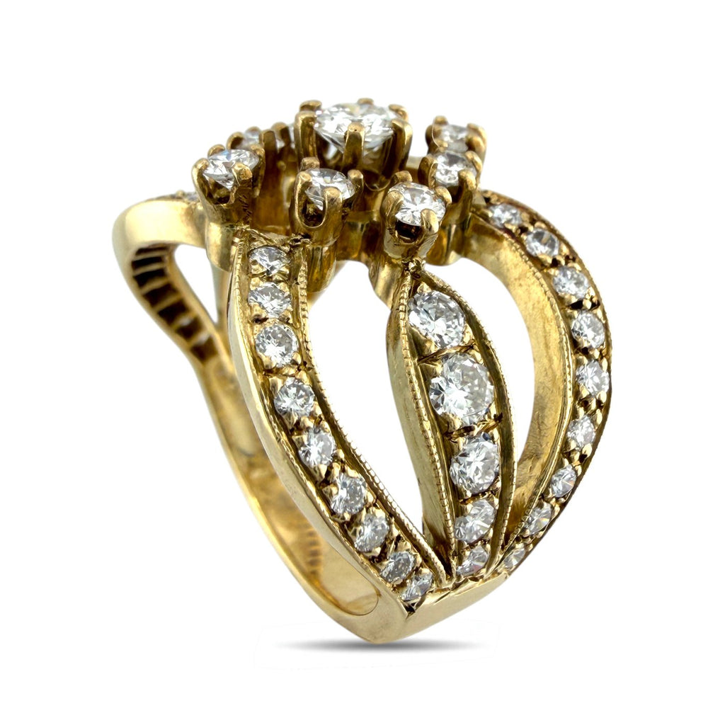 14K Yellow Gold 1.5ct Diamond Cluster Ring