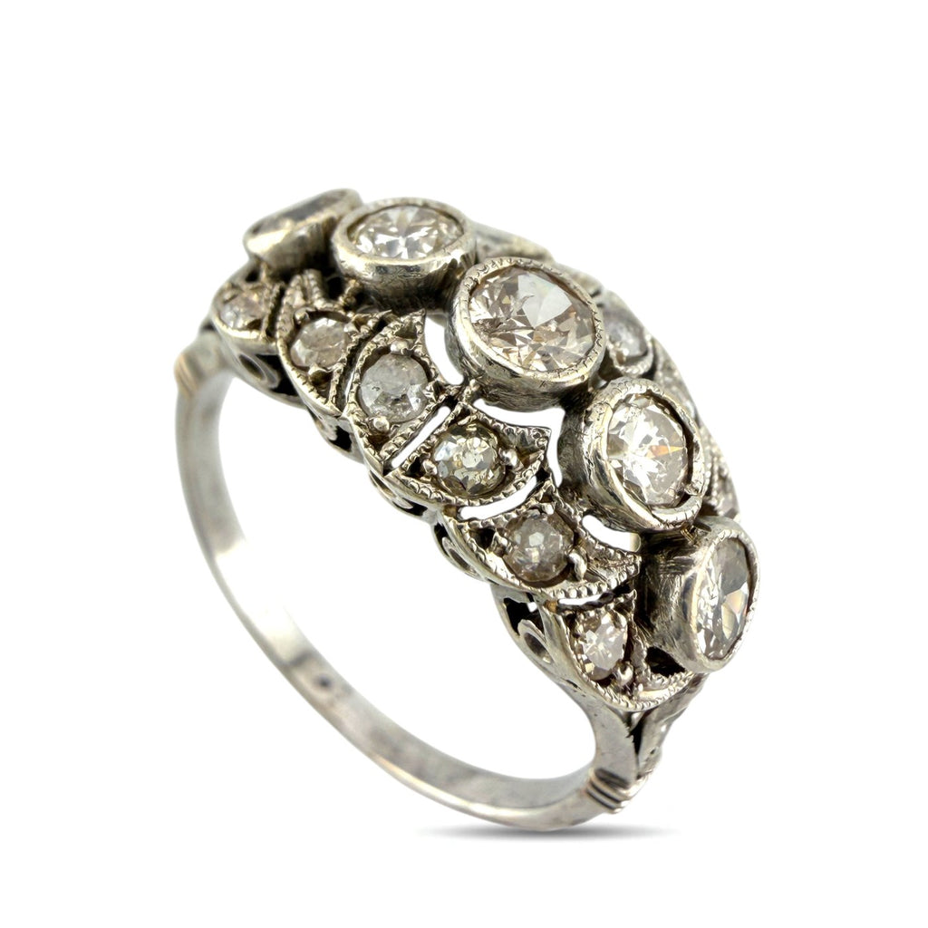 14K White Gold Antique Old Cut 1.00ct Diamond Ring