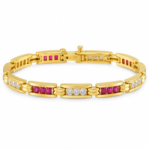 18K Yellow Gold 1.0ct Diamond and Ruby Bracelet