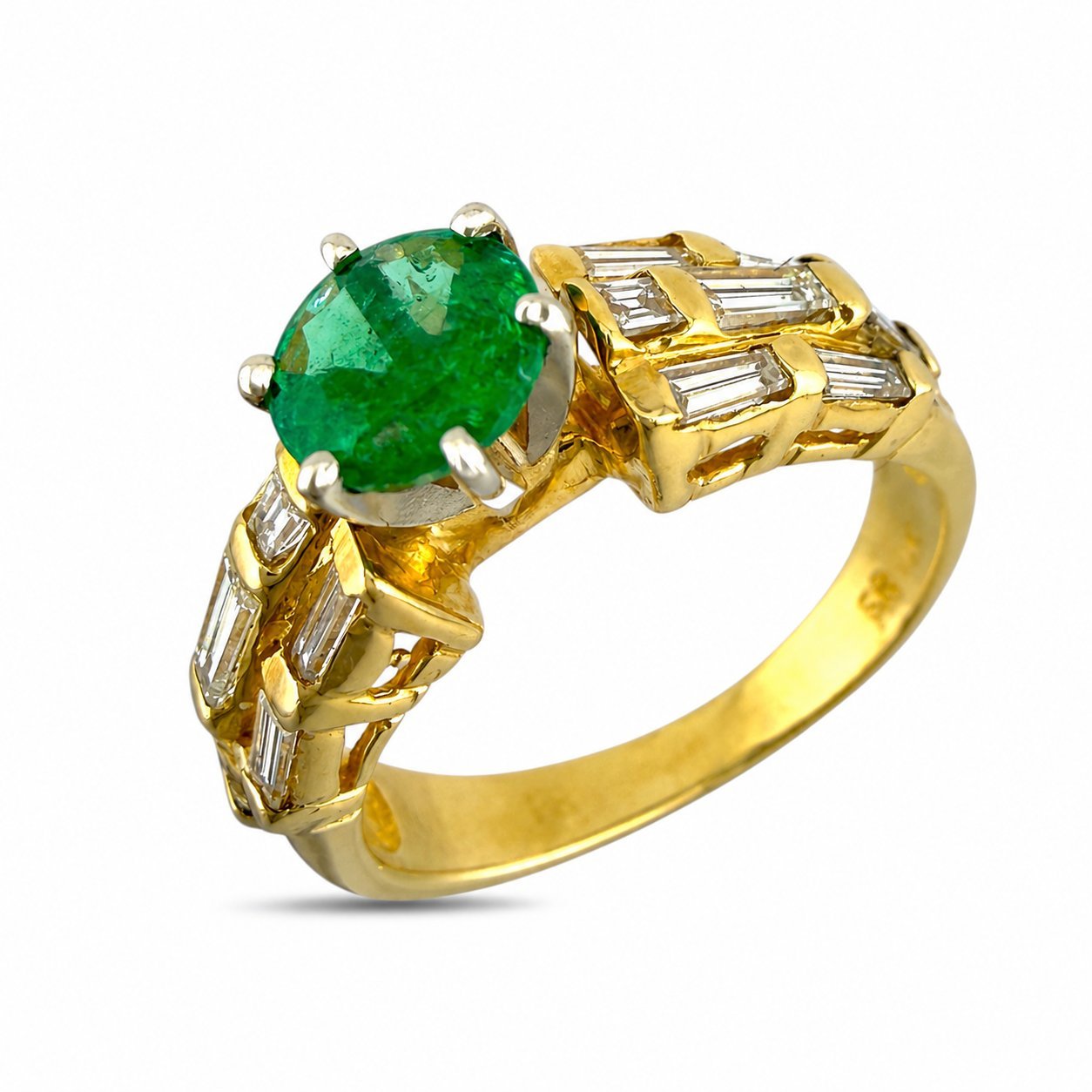 14K Yellow Gold Emerald and 0.75ct Diamond Ring