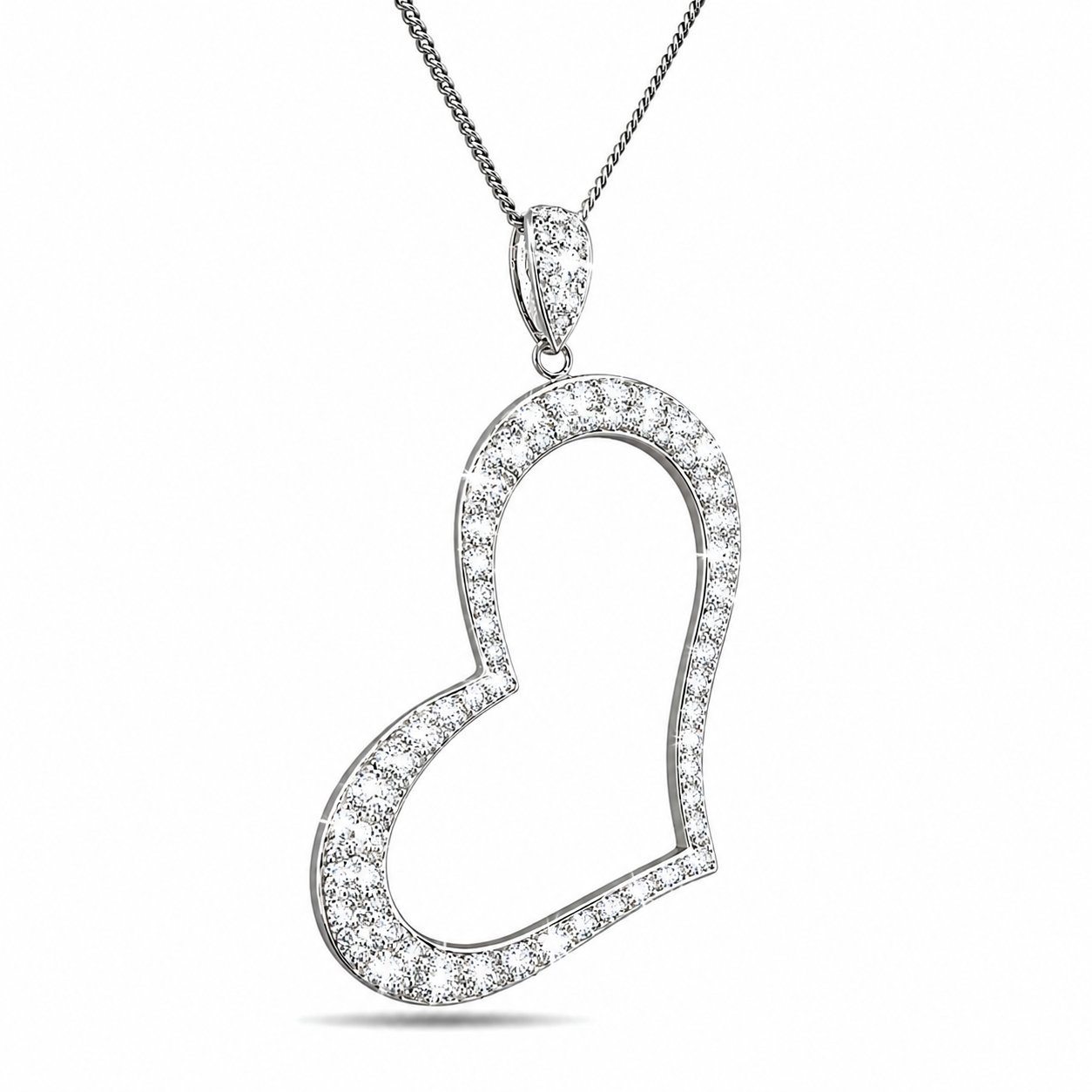 14K White Gold 1.50ct Diamond Heart Pendant Necklace