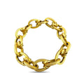 18K yellow gold textured oval link bracelet with ribbed, interlocking oval links