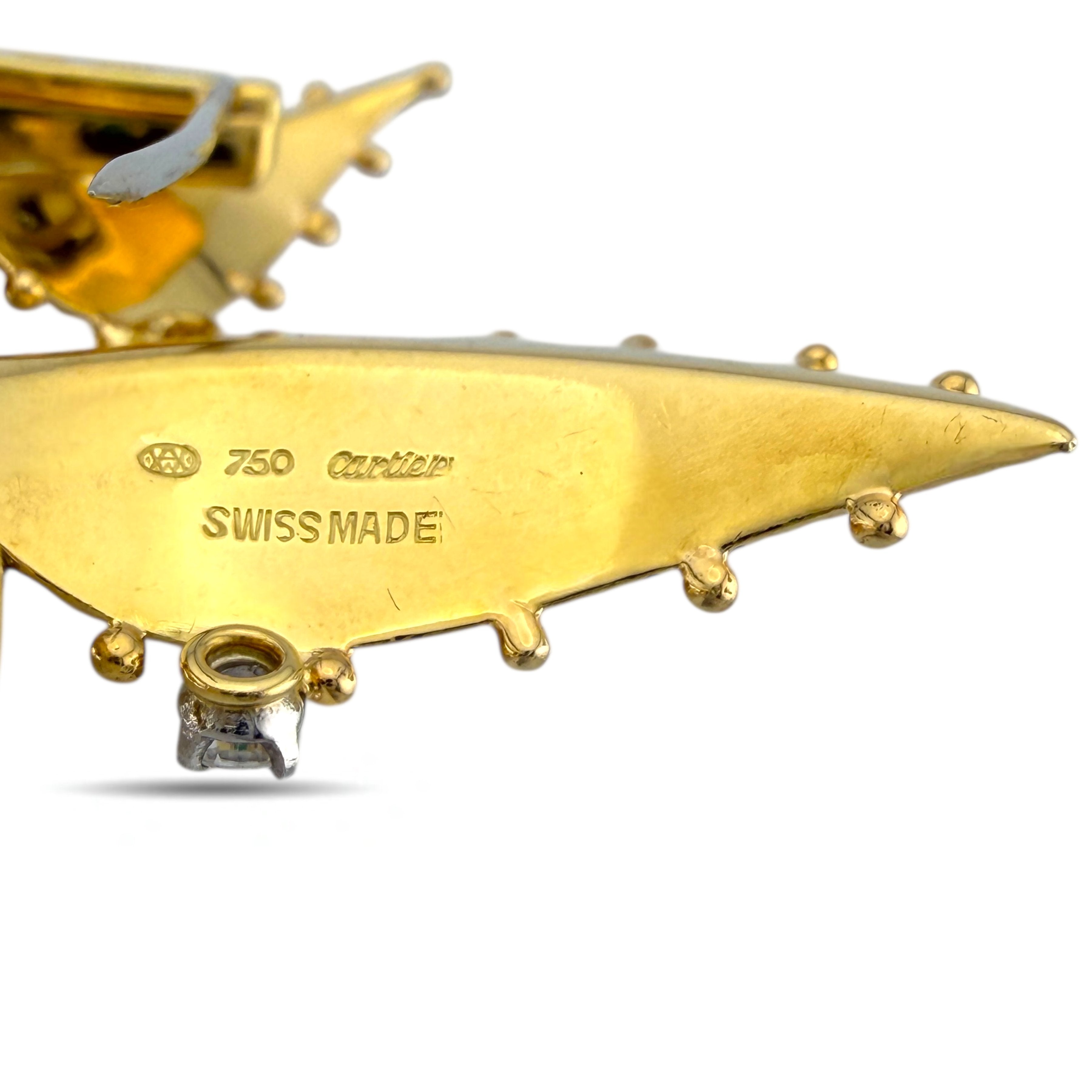 Brooch - 18 kt. Yellow gold, Exclusive Cartier 18K Yellow Gold 0.90ct Diamond & 0.90ct Emerald Palm Flower Brooch -  1.80ct. tw. Diamond (Natural)  - Emerald