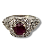 Ring - 18 kt. White gold, 18K Gold, Diamond & Deep Dark Red 1.0CT Ruby Art Deco Ring - 1.60ct. tw. Ruby - Diamond