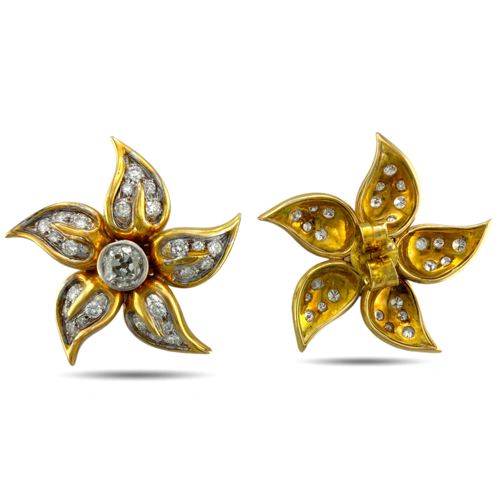 18K Yellow Gold 2.2ct Diamond Star Screw-On Earrings