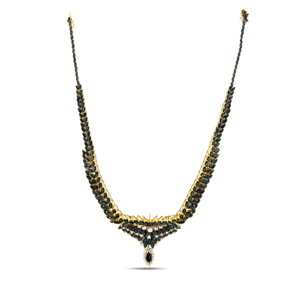 18 kt. Yellow gold, Exclusive 18K Yellow Gold 49.38ct Sapphire and 1.38ct Diamond Necklace  -  50.76ct. tw. Sapphire - Diamond