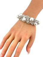 18 kt. White gold, 18K White Gold Bracelet with 4.7ct. Diamonds and Large Pearls -  4.7ct. tw. Diamond (Natural)