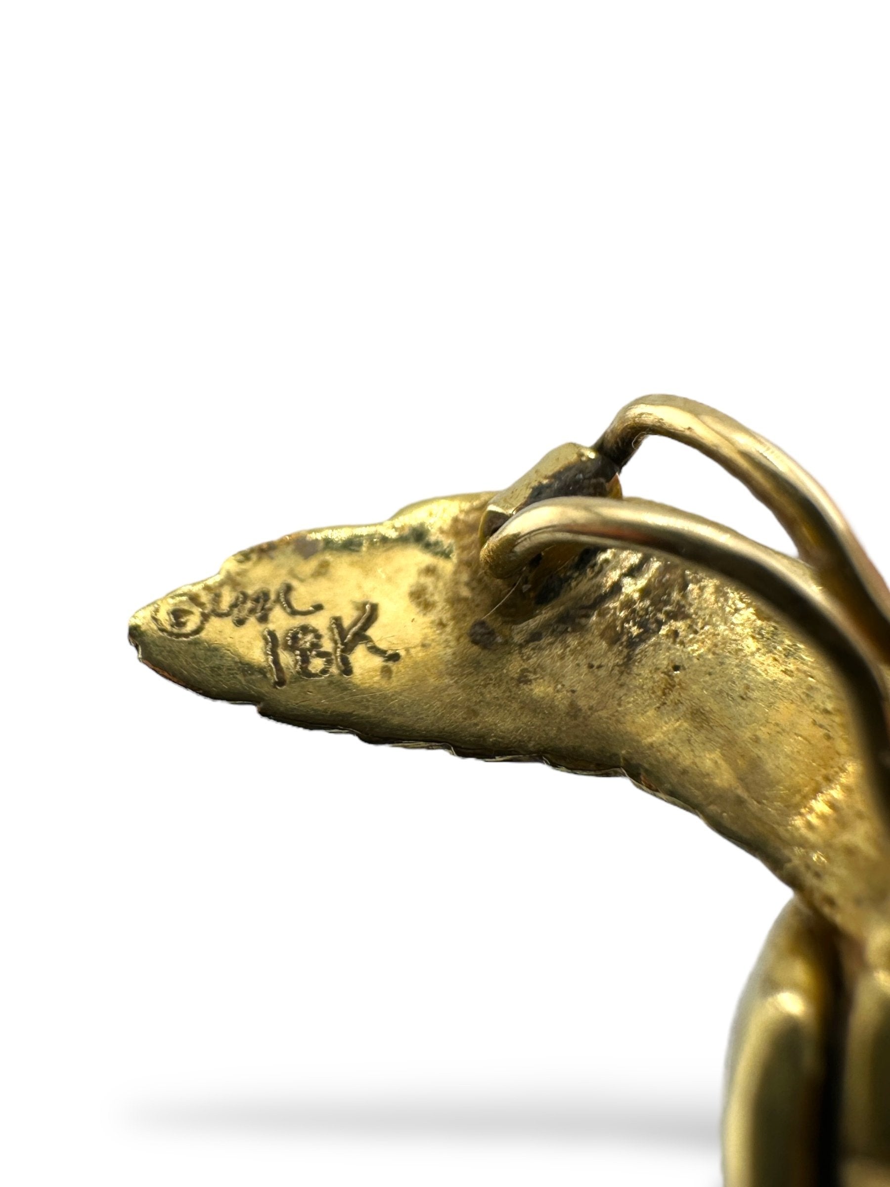 Brooch - 18 kt. Yellow gold, 18K Yellow Gold Turtle Brooch with Green Enamel Shell