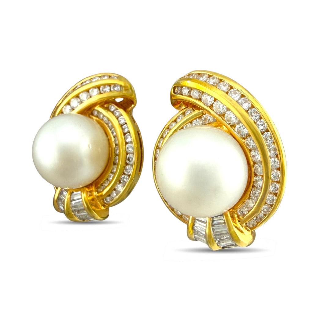 18K Yellow Gold 2.01ct Diamond and Pearl Earrings