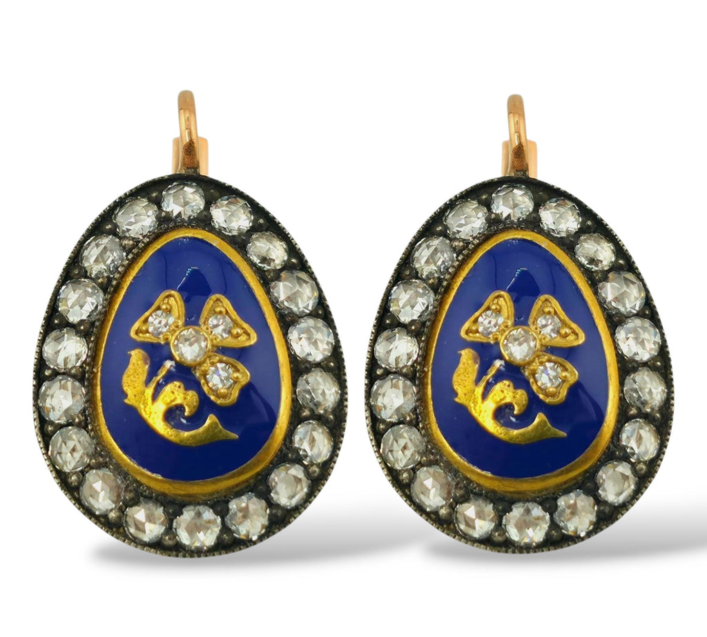 Imperial Russian K. Faberge 56K and Diamond Earrings