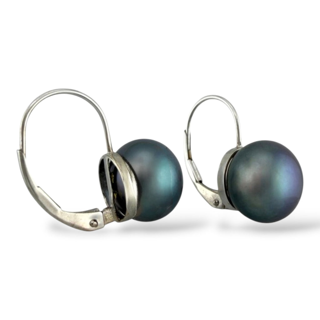 14K White Gold Dark Pearls Drop Earrings