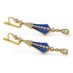 Imperial Russian 56 Gold Blue Enamel and 2.0ct Diamond Earrings