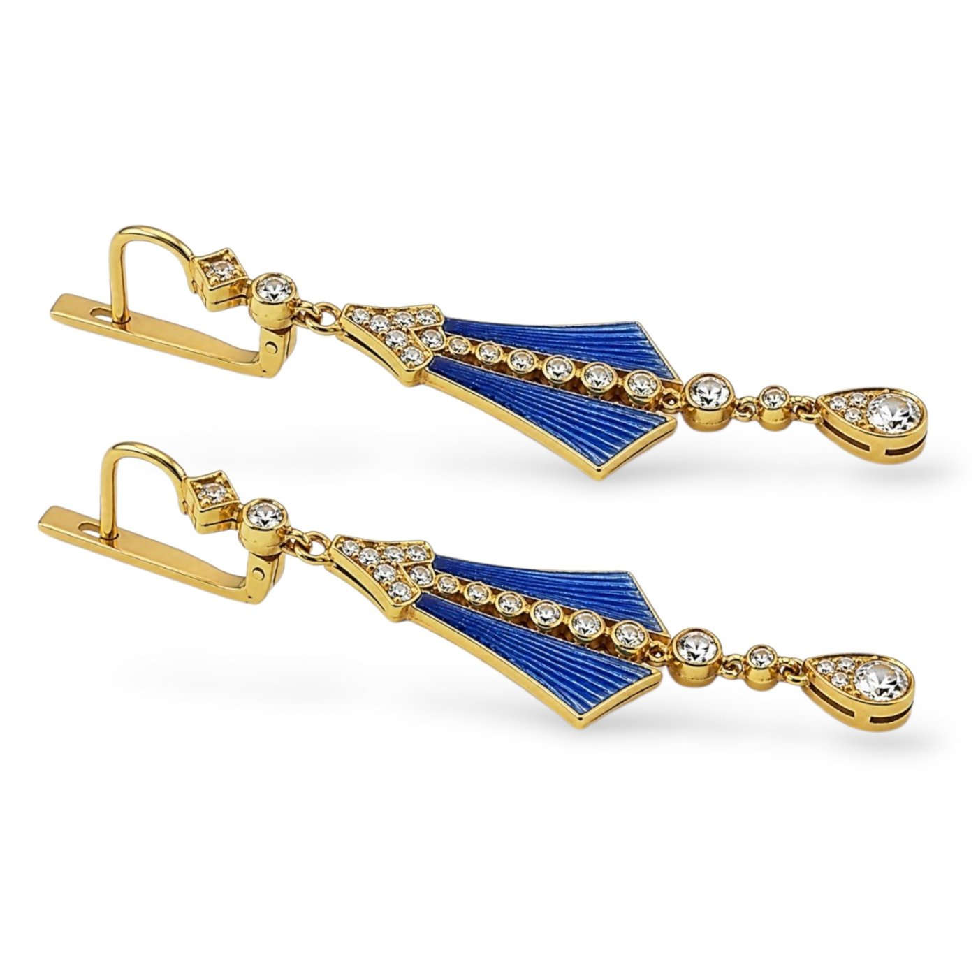 Imperial Russian 56 Gold Blue Enamel and 2.0ct Diamond Earrings