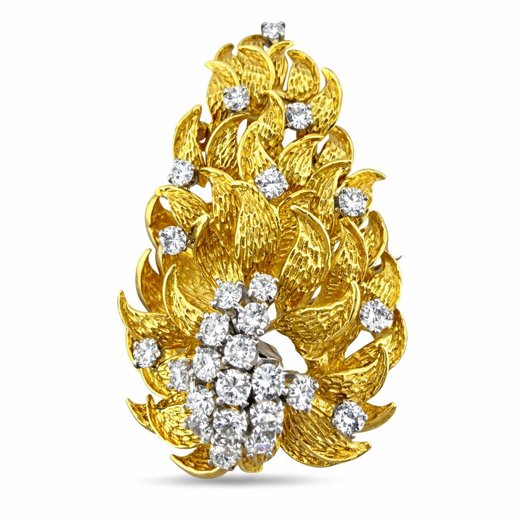 14K Yellow Gold 1.62ct Diamond Sculptural Cluster Brooch