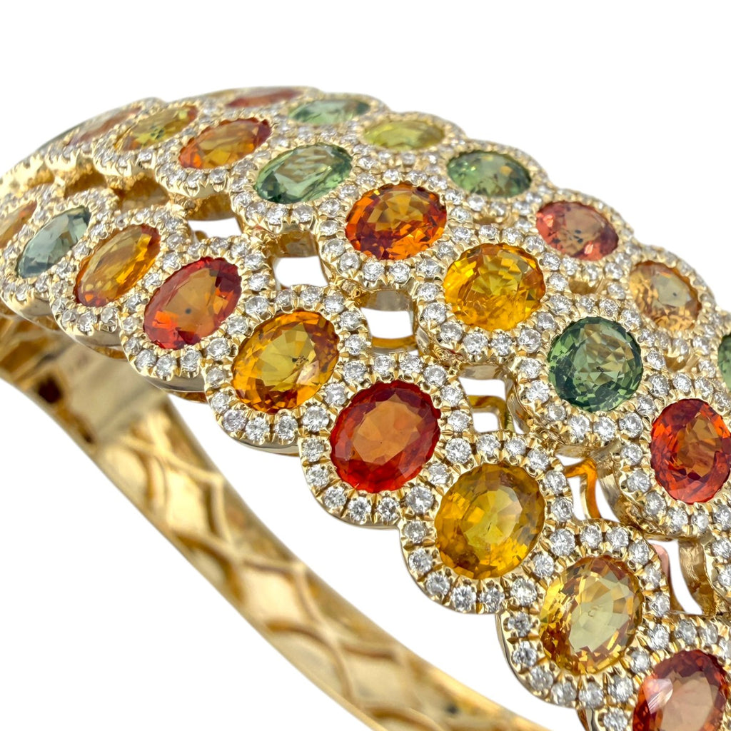14K Yellow Gold Multi Gemstone and 3.23ct Diamond Statement Bracelet