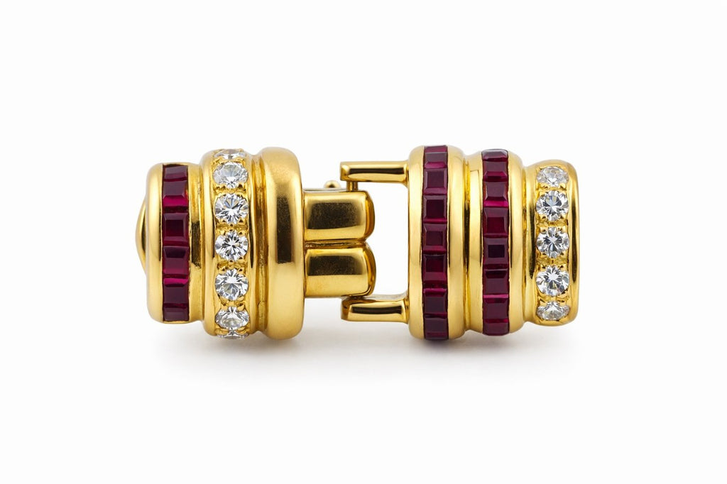 18K Yellow Gold Ruby and Diamond Clip-On Earrings