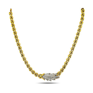 18K Yellow Gold Diamond Feather Flexible Link Necklace
