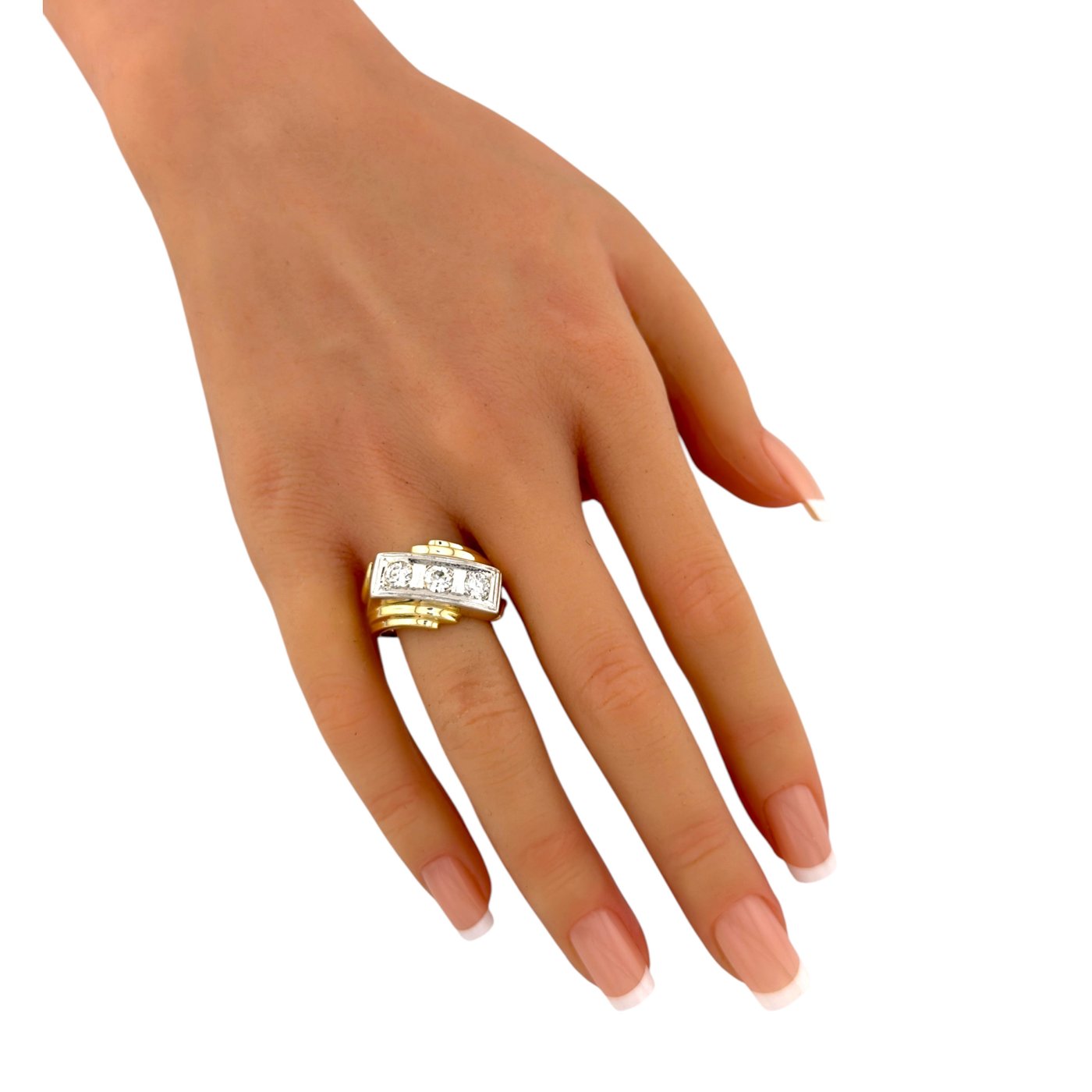 14K Yellow Gold Three Stone 0.75ct Diamond Ring