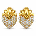 18K yellow gold diamond pave heart earrings