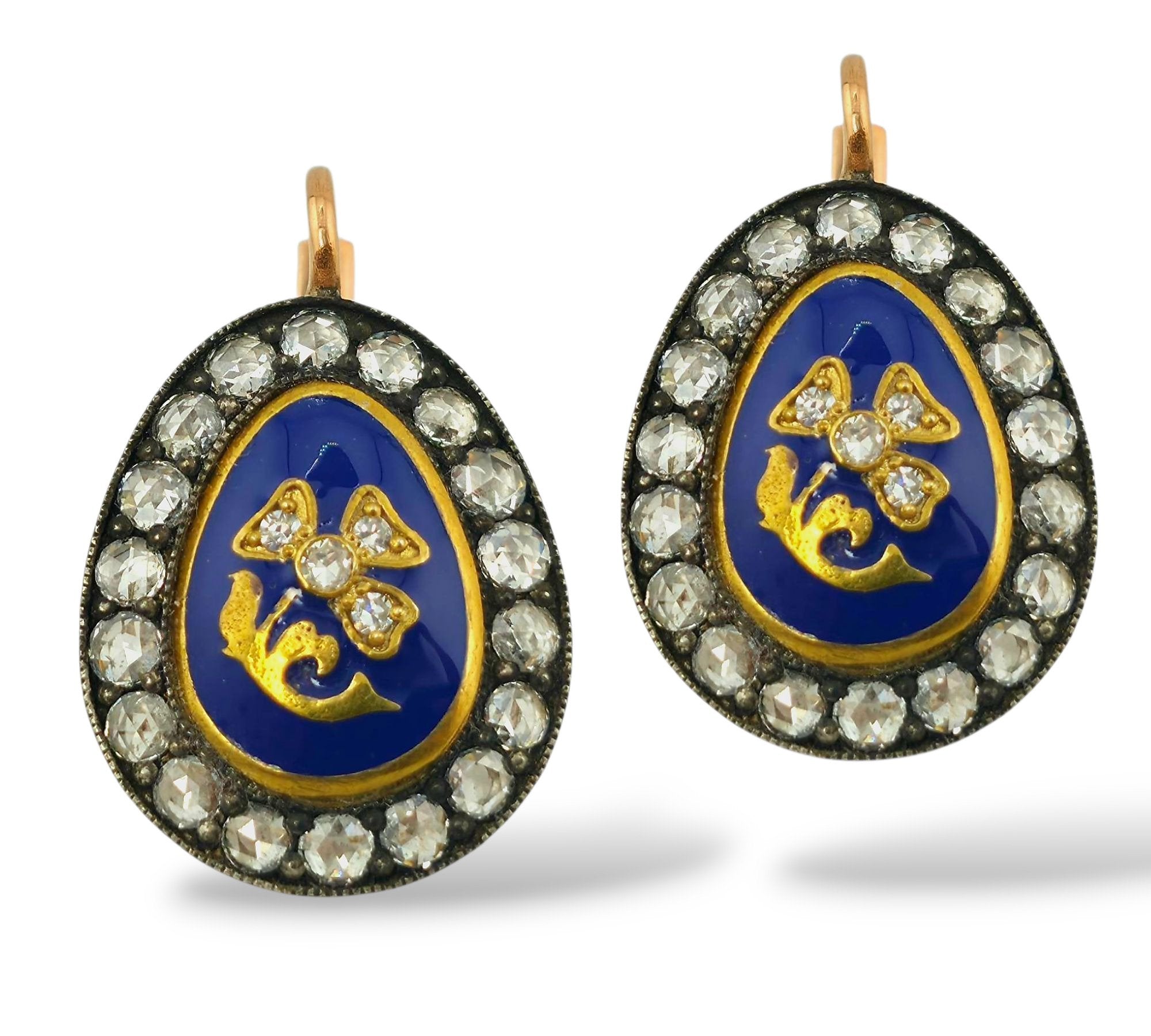Imperial Russian K. Faberge 56K and Diamond Earrings