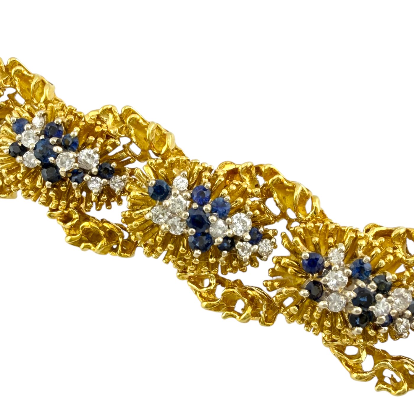 18K Yellow Gold Woven Textured 4.5ct Diamond and 3ct Sapphire Bracelet