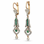 Imperial Russian 14K Rose Gold 1.7ct Diamond and Emerald Earrings